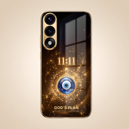 OnePlus Nord 5 5G God’s Plan Evil Eye Gold Electroplated Glass Phone Back Case