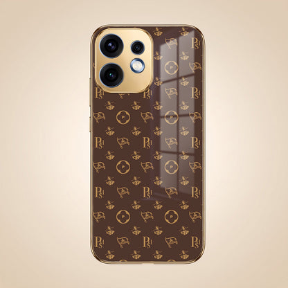 Oppo Reno 16 5G Luxury Monogram Brown Gold Electroplated Glass Phone Back Case
