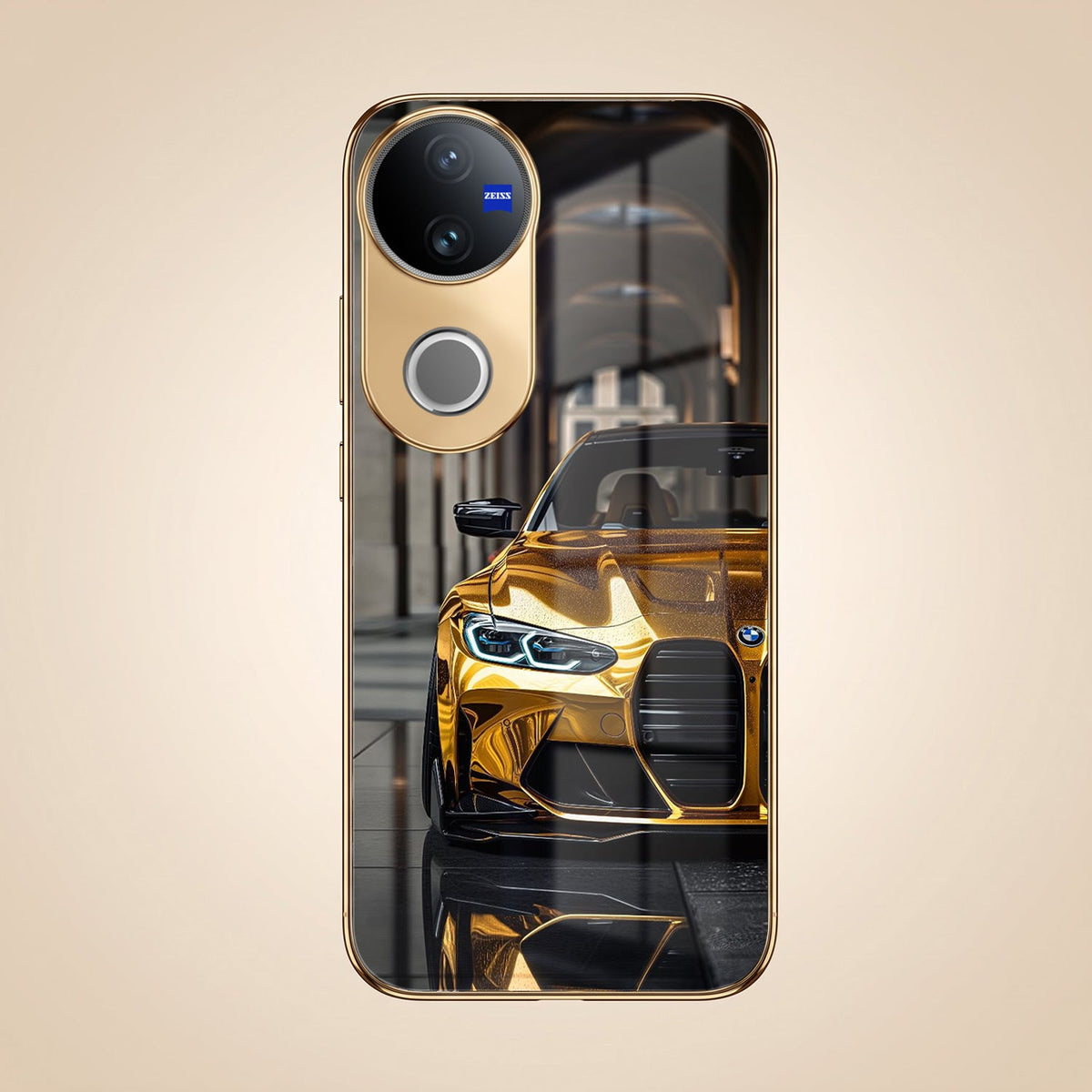 Vivo V50 5G Golden BMW Gold Electroplated Glass Phone Back Case