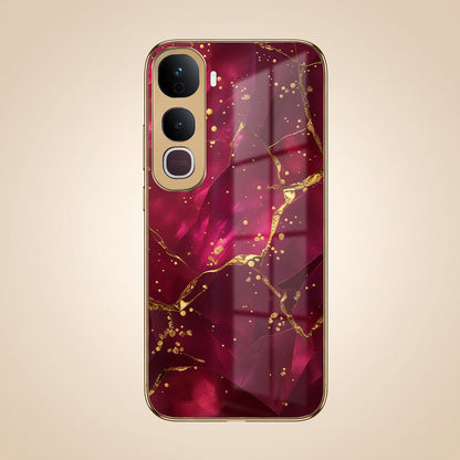 Vivo Y400 Pro 5G Luxury Crimson Marble Gold Electroplated Glass Phone Back Case