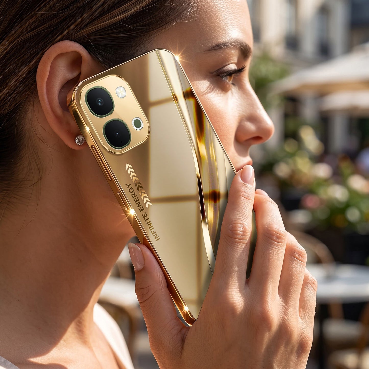 Vivo T5X 5G Luxury Infinity Energy Gold Electroplated Glass Phone Case