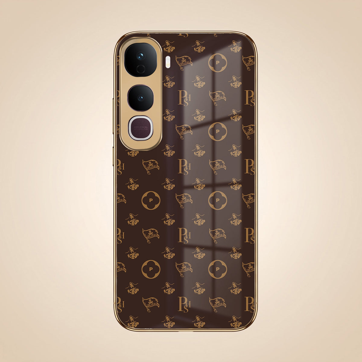 Vivo Y400 Pro 5G Luxury Monogram Brown Gold Electroplated Glass Phone Back Case