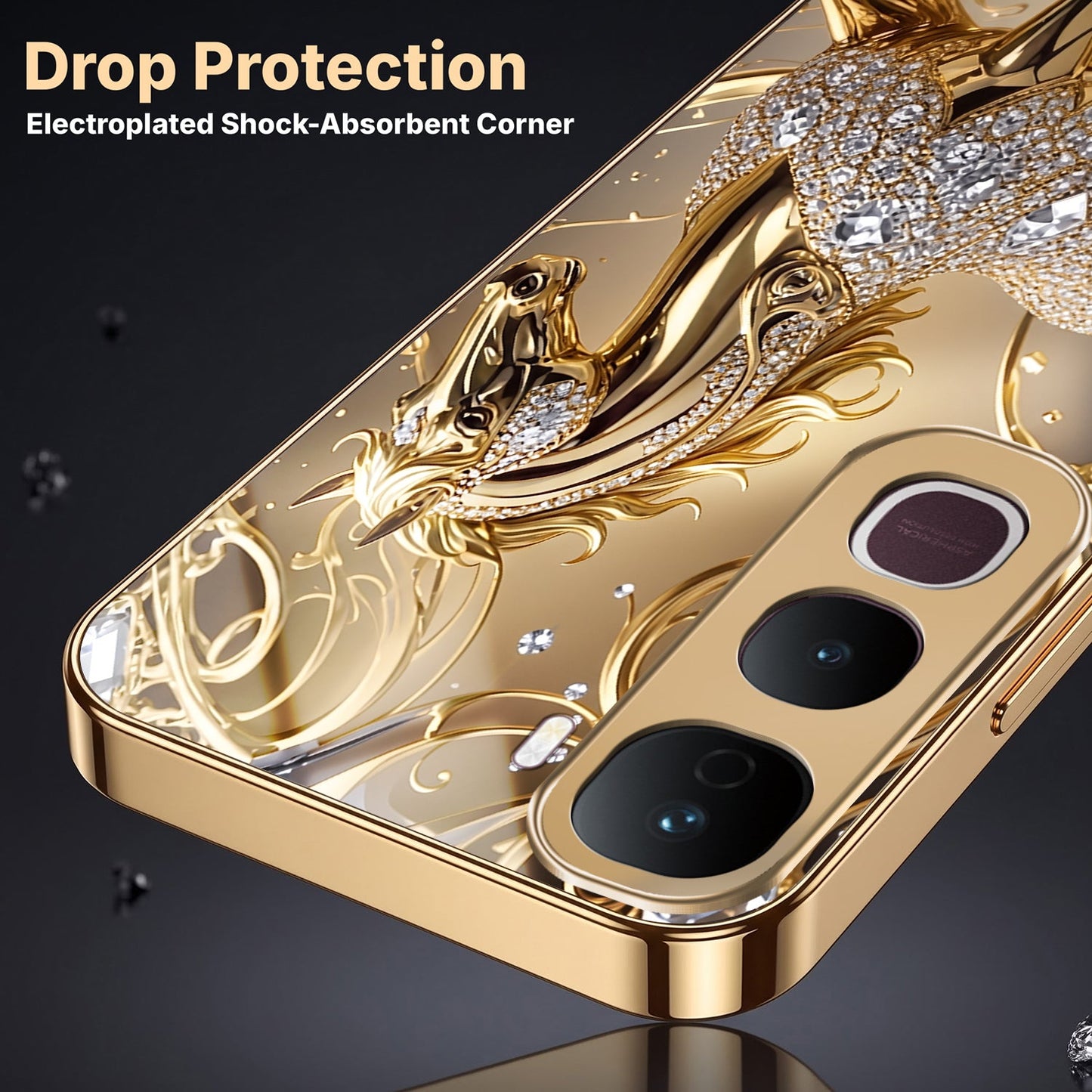 Vivo Y400 Pro 5G Luxury Horse Texture Gold Electroplated Glass Phone Back Case