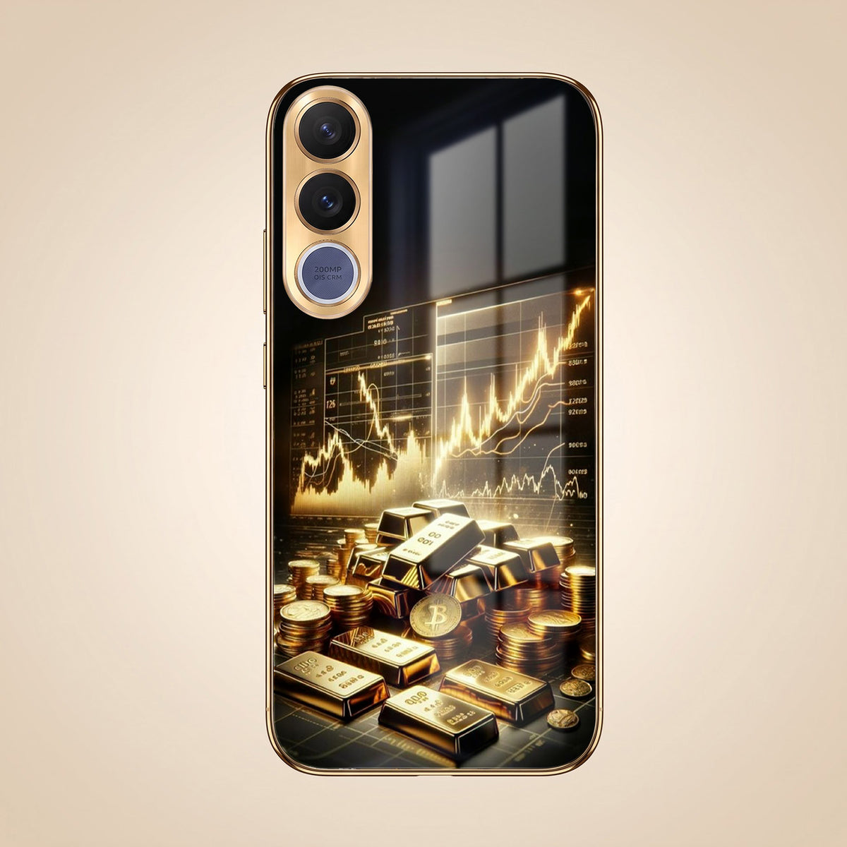 Vivo V70 FE 5G Luxury Wealth Trader Gold Electroplated Glass Phone Back Case