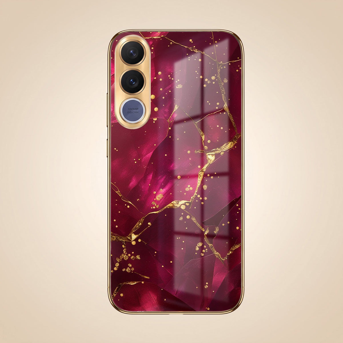 Vivo V70 FE 5G Luxury Crimson Marble Gold Electroplated Glass Phone Back Case