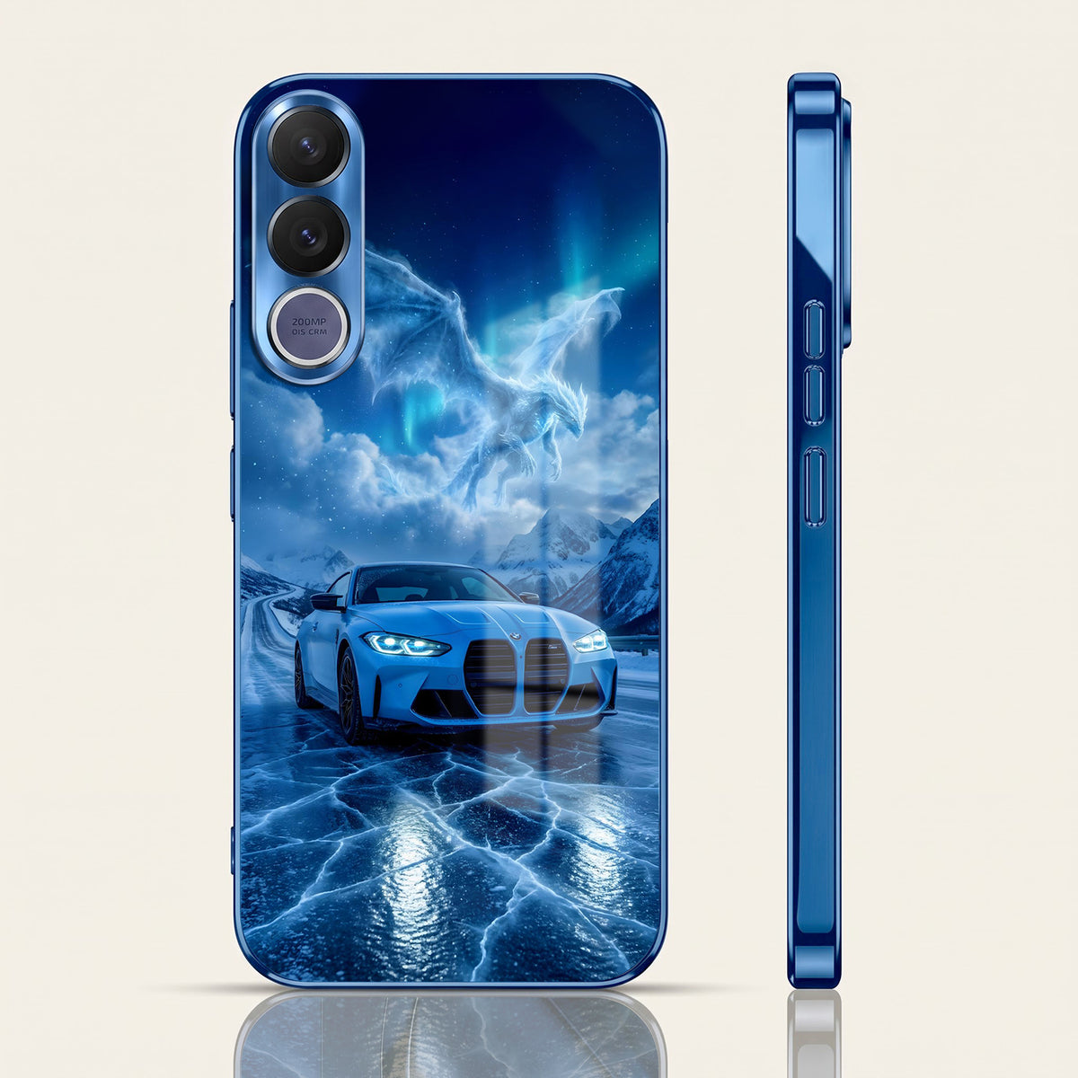 Vivo V70 FE 5G Ice Dragon GT Blue Electroplated Glass Phone Back Case