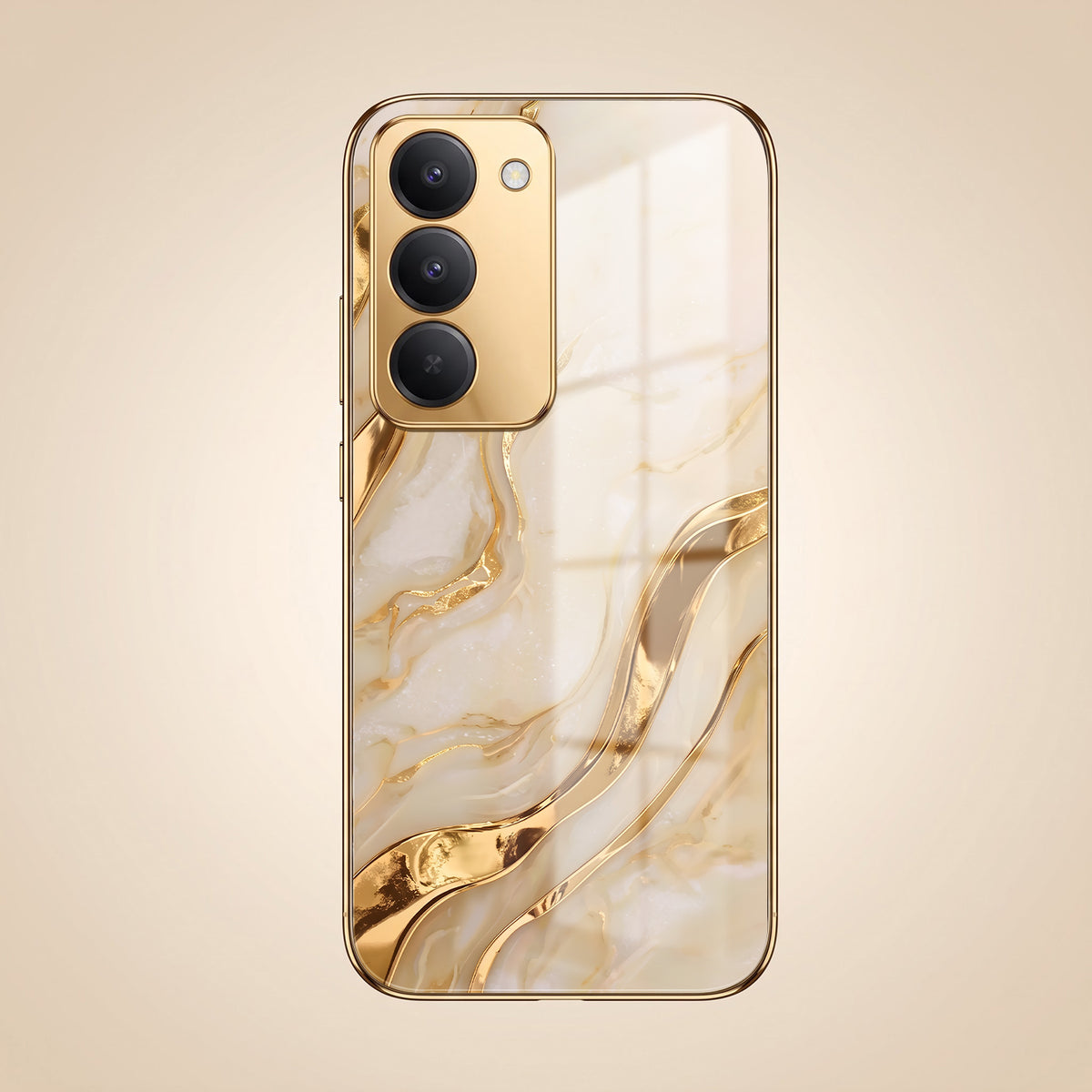 Redmi 15 5G Marvel Texture Gold Electroplated Glass Phone Back Case