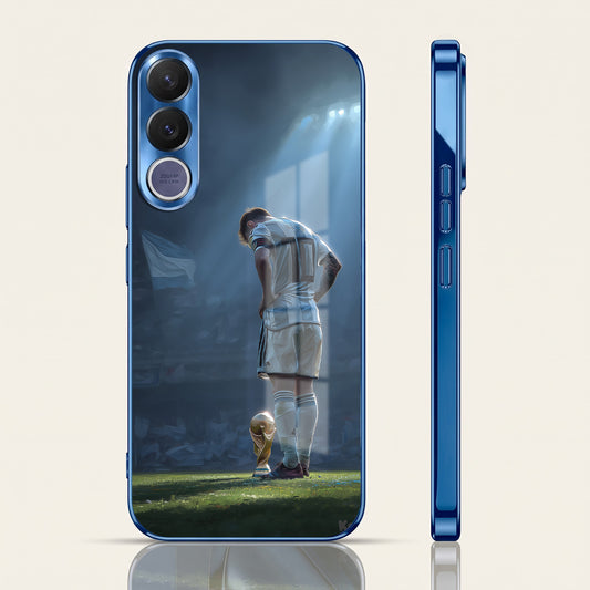 Vivo V70 FE 5G Football Champion Blue Electroplated Glass Phone Back Case