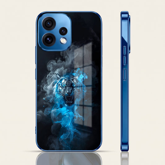 Oppo Reno 15 5G Thunder Titan Lion Blue Electroplated Glass Phone Back Case