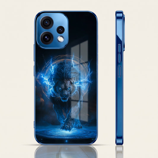 Oppo Reno 15 5G Blue Spirit Tiger Blue Electroplated Glass Phone Back Case