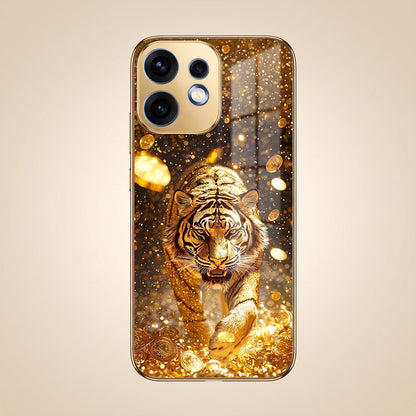 Oppo Reno 16 5G Luxury Tiger Gold Electroplated Glass Phone Back Case