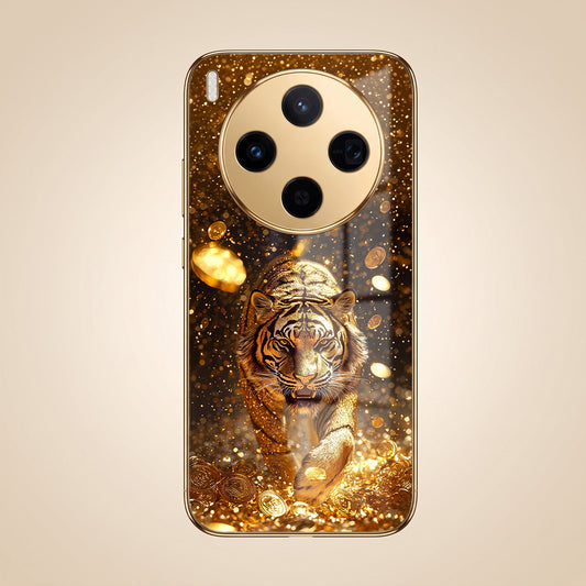 Vivo X300 5G Luxury Tiger Gold Electroplated Glass Phone Back Case