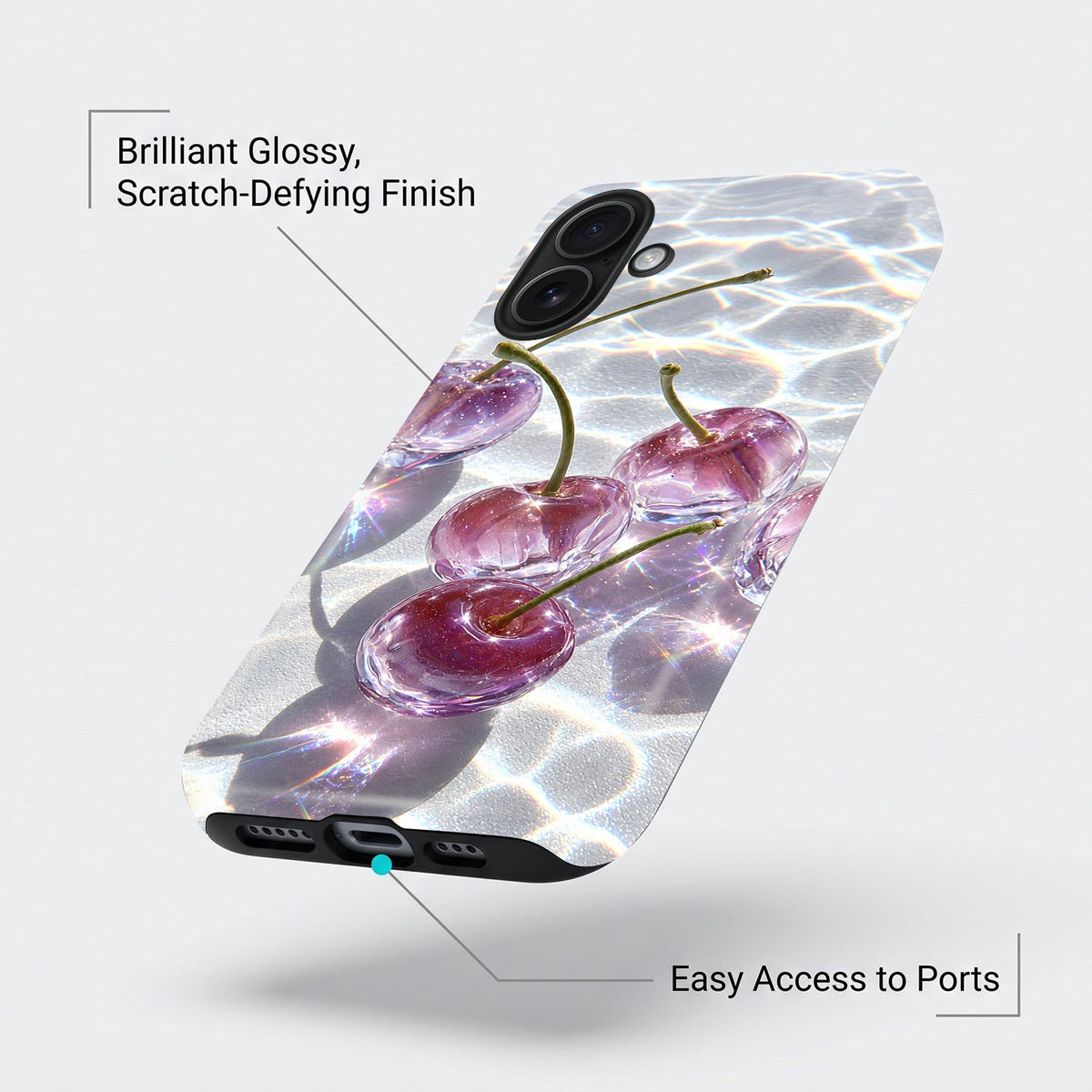 iPhone 16 5G Purple Transparent Cherry Protective Case