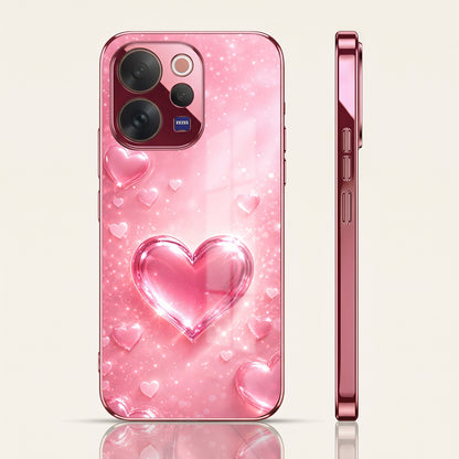 Vivo V70 5G Luxury 3D Jelly Heart Pink Electroplated Glass Phone Back Case