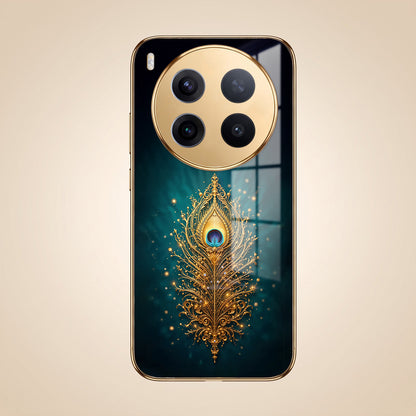 Vivo X300 Pro 5G Golden Peacock Feather Gold Electroplated Glass Phone Back Case