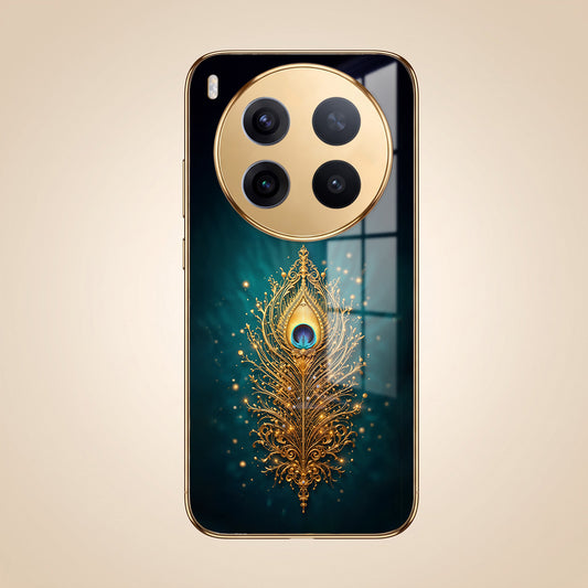 Vivo X300 Pro 5G Golden Peacock Feather Gold Electroplated Glass Phone Back Case