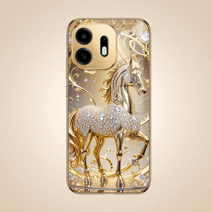 OnePlus N6 5G Luxury Horse Texture Gold Electroplated Glass Phone Back Case