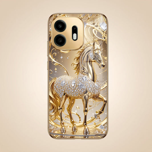 OnePlus N6 5G Luxury Horse Texture Gold Electroplated Glass Phone Back Case