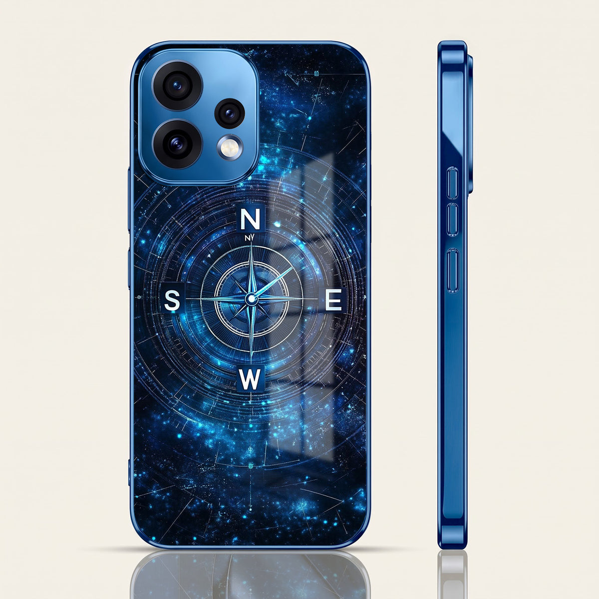 Oppo Reno 15 5G Astral Compass Blue Electroplated Glass Phone Back Case