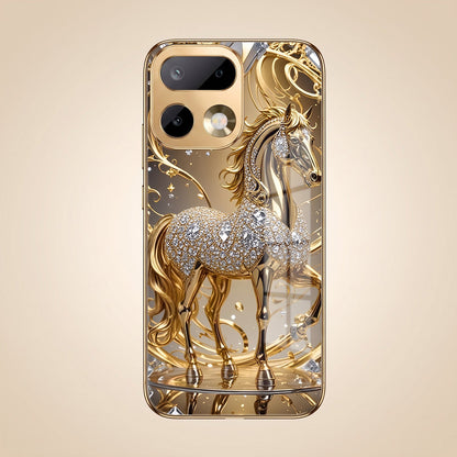 Realme 16 Pro+ 5G Luxury Horse Texture Gold Electroplated Glass Phone Back Case