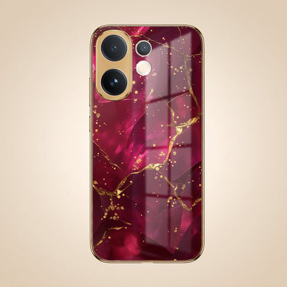 Vivo V60 5G Luxury Crimson Marble Gold Electroplated Glass Phone Back Case