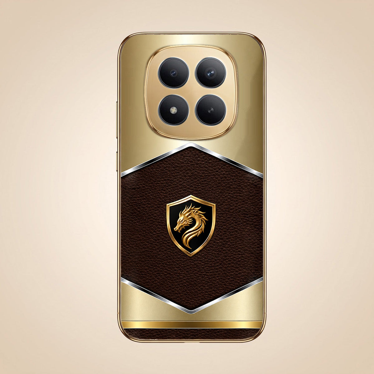 Redmi Note 15 Pro+ 5G Dragon Crest Gold Electroplated Glass Phone Back Case