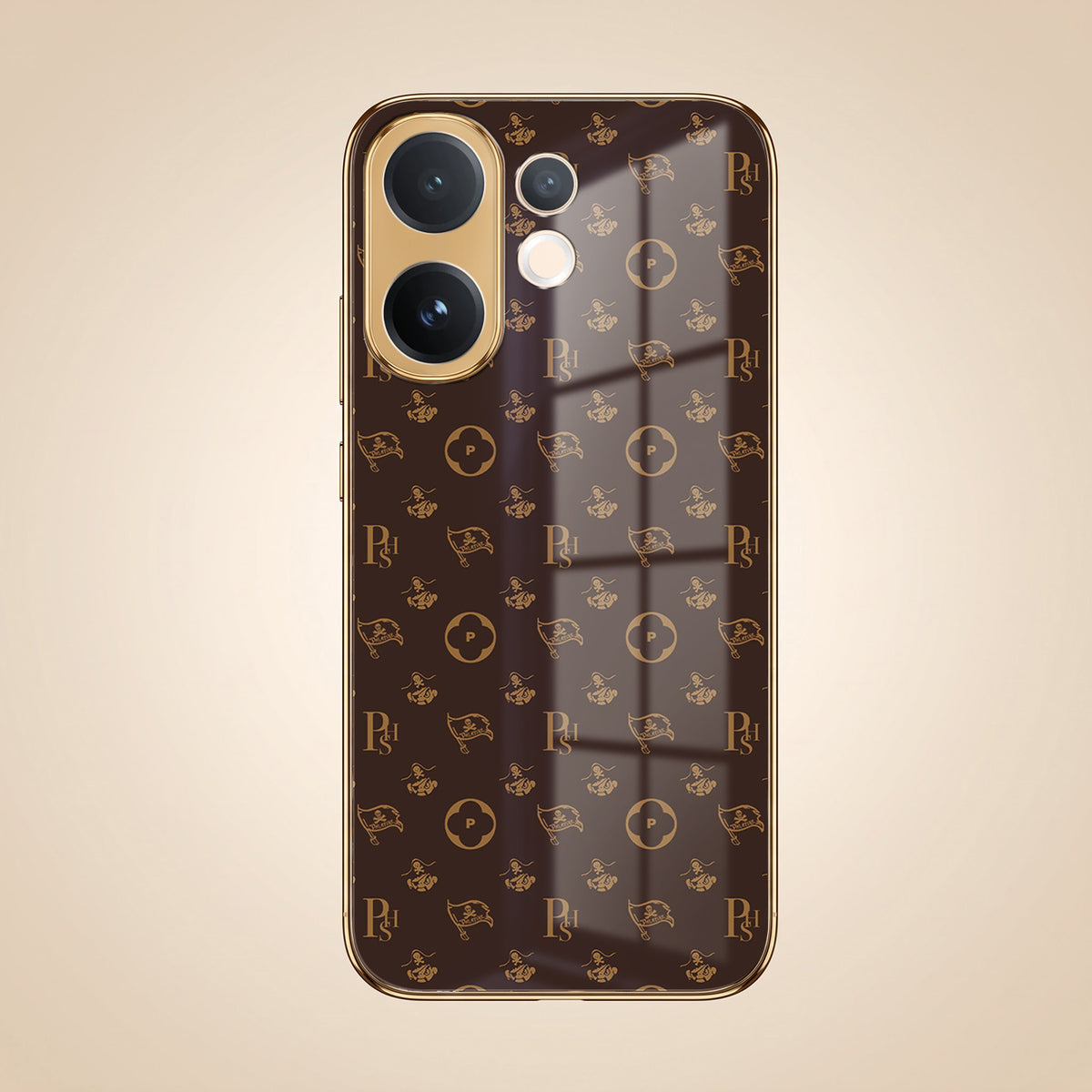 Vivo V60 5G Luxury Monogram Brown Gold Electroplated Glass Phone Back Case