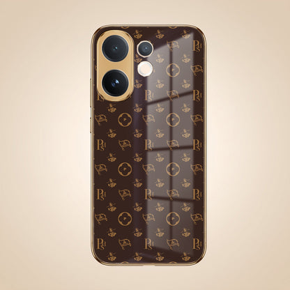 Vivo V60 5G Luxury Monogram Brown Gold Electroplated Glass Phone Back Case