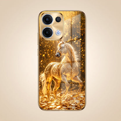 Oppo Reno 13 5G Golden Horse Sparkle Gold Electroplated Glass Phone Back Case