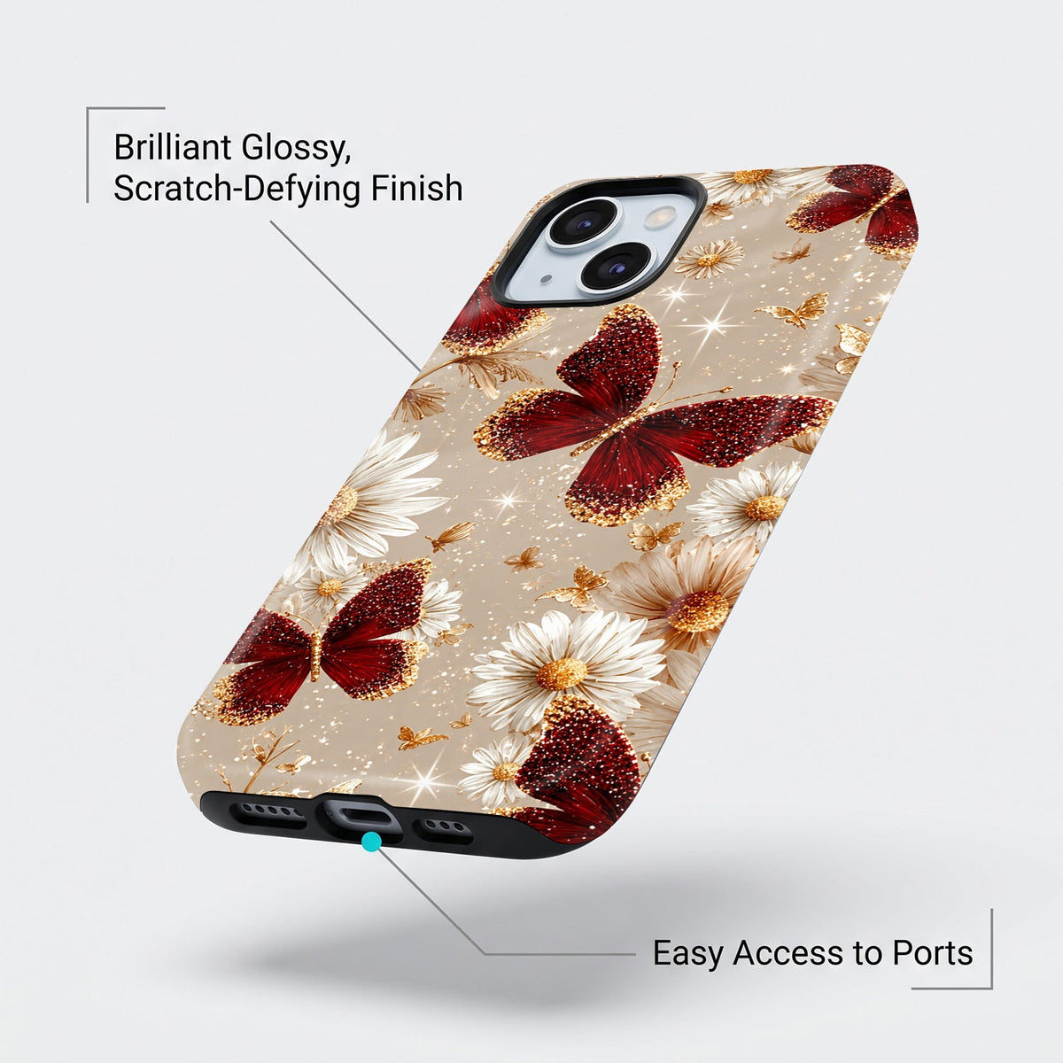 iPhone 15 5G Butterfly Floral Protective Case