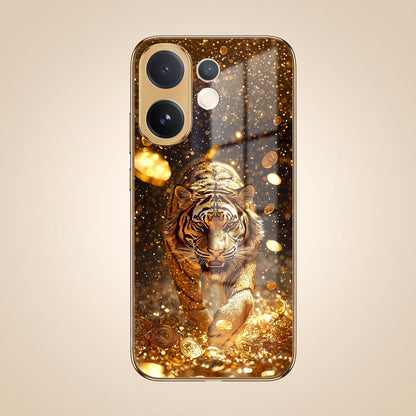 Vivo V60 5G Luxury Tiger Gold Electroplated Glass Phone Back Case