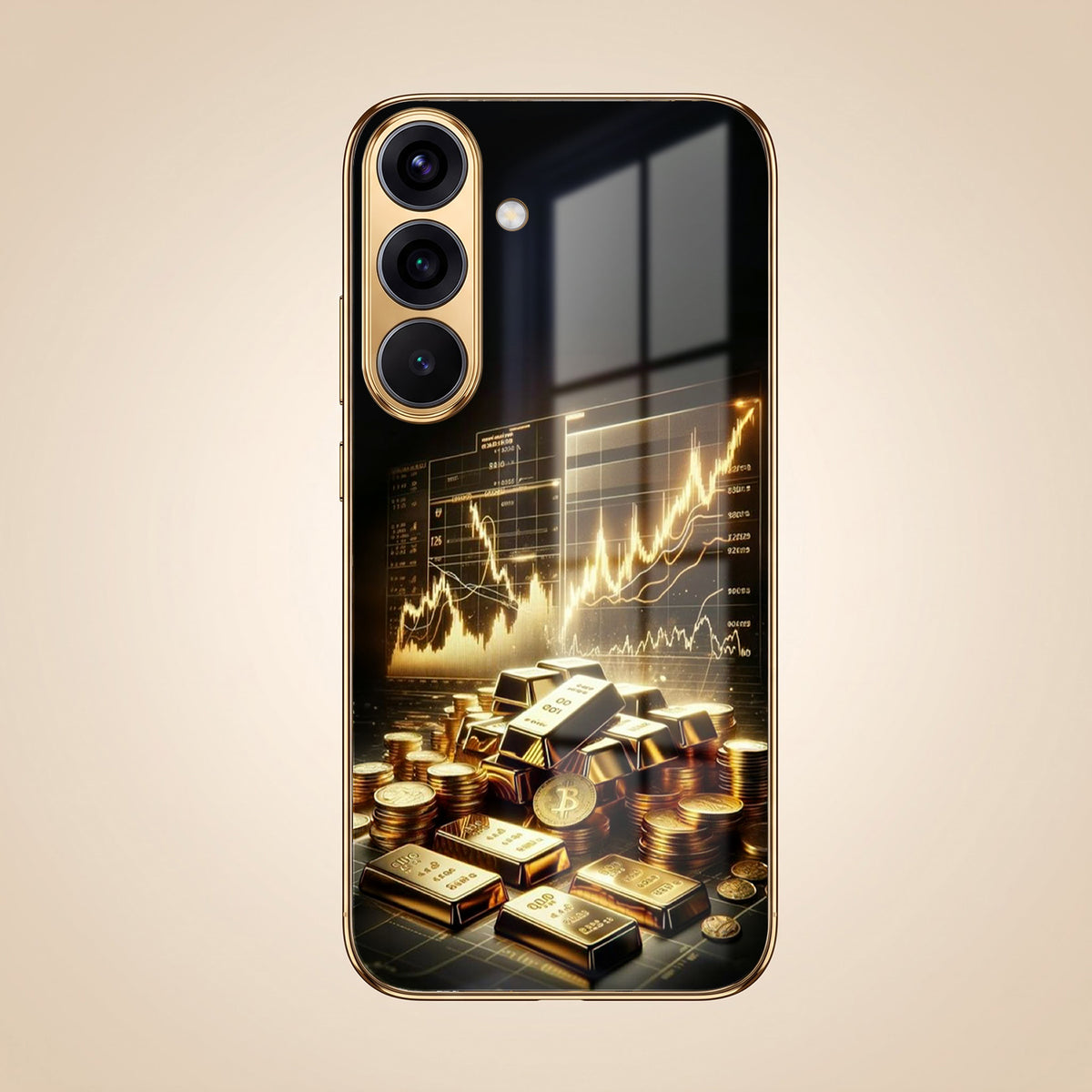 Samsung Galaxy A36 5G Luxury Wealth Trader Gold Electroplated Glass Phone Back Case