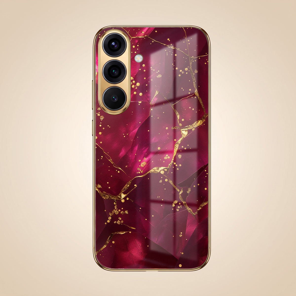 Samsung Galaxy A36 5G Luxury Crimson Marble Gold Electroplated Glass Phone Back Case