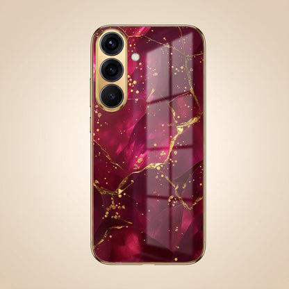 Samsung Galaxy A36 5G Luxury Crimson Marble Gold Electroplated Glass Phone Back Case