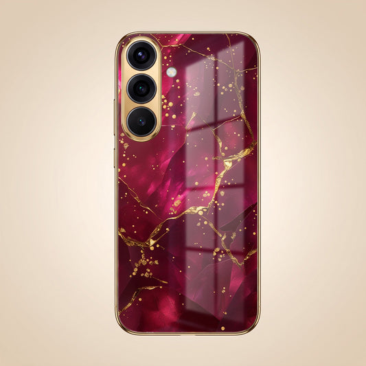 Samsung Galaxy A36 5G Luxury Crimson Marble Gold Electroplated Glass Phone Back Case