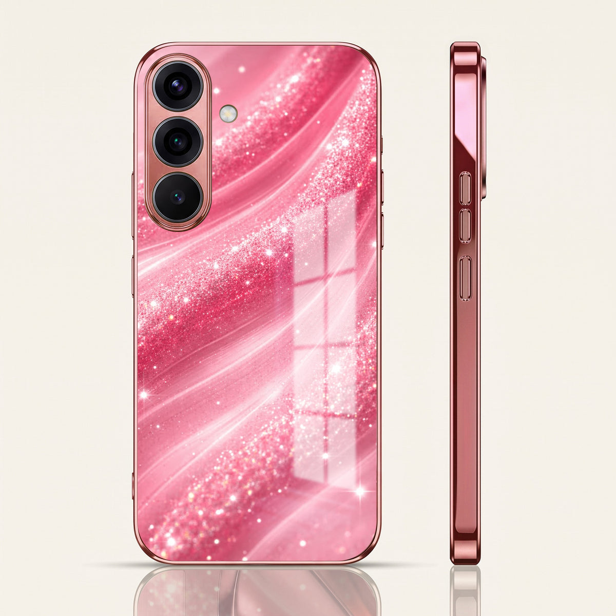 Samsung Galaxy A56 5G Luxury Glitter Wave Pink Electroplated Glass Phone Back Case