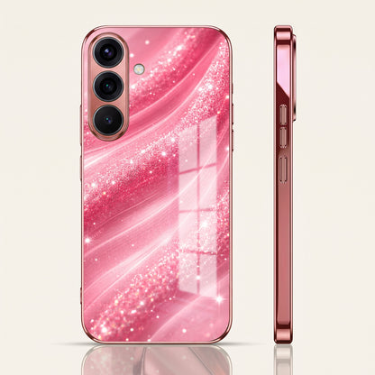Samsung Galaxy A56 5G Luxury Glitter Wave Pink Electroplated Glass Phone Back Case