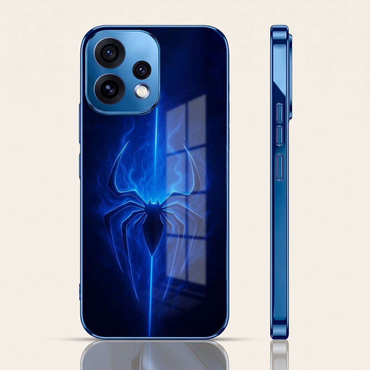 Oppo Reno 15 5G Neon Spider Blue Electroplated Glass Phone Back Case