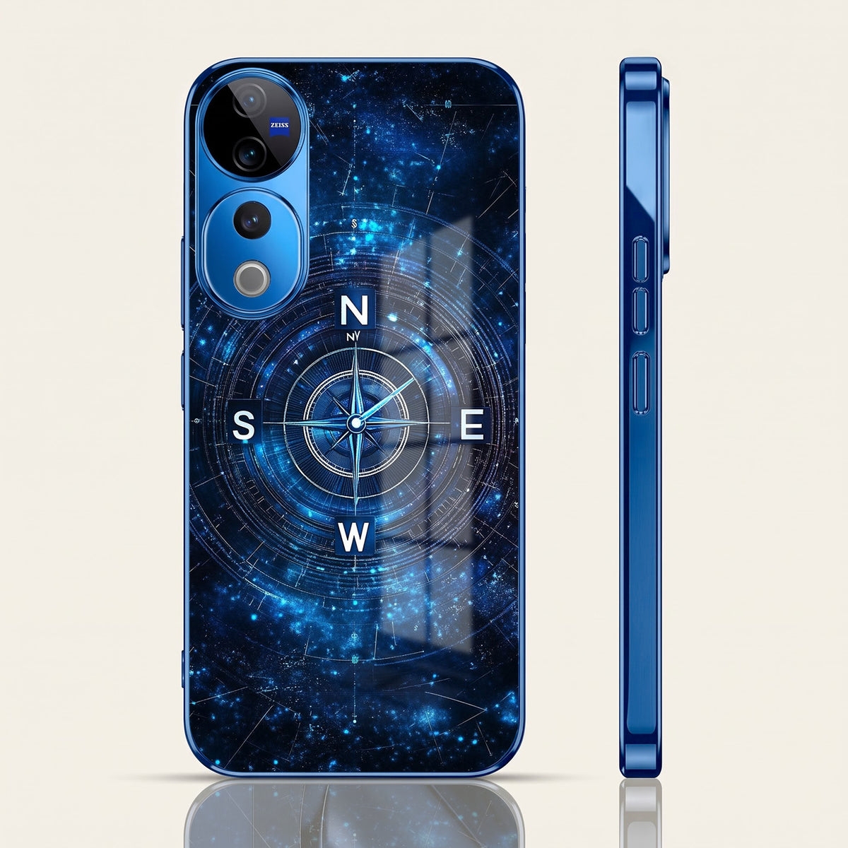 Vivo V40 Pro 5G Astral Compass Blue Electroplated Glass Phone Back Case
