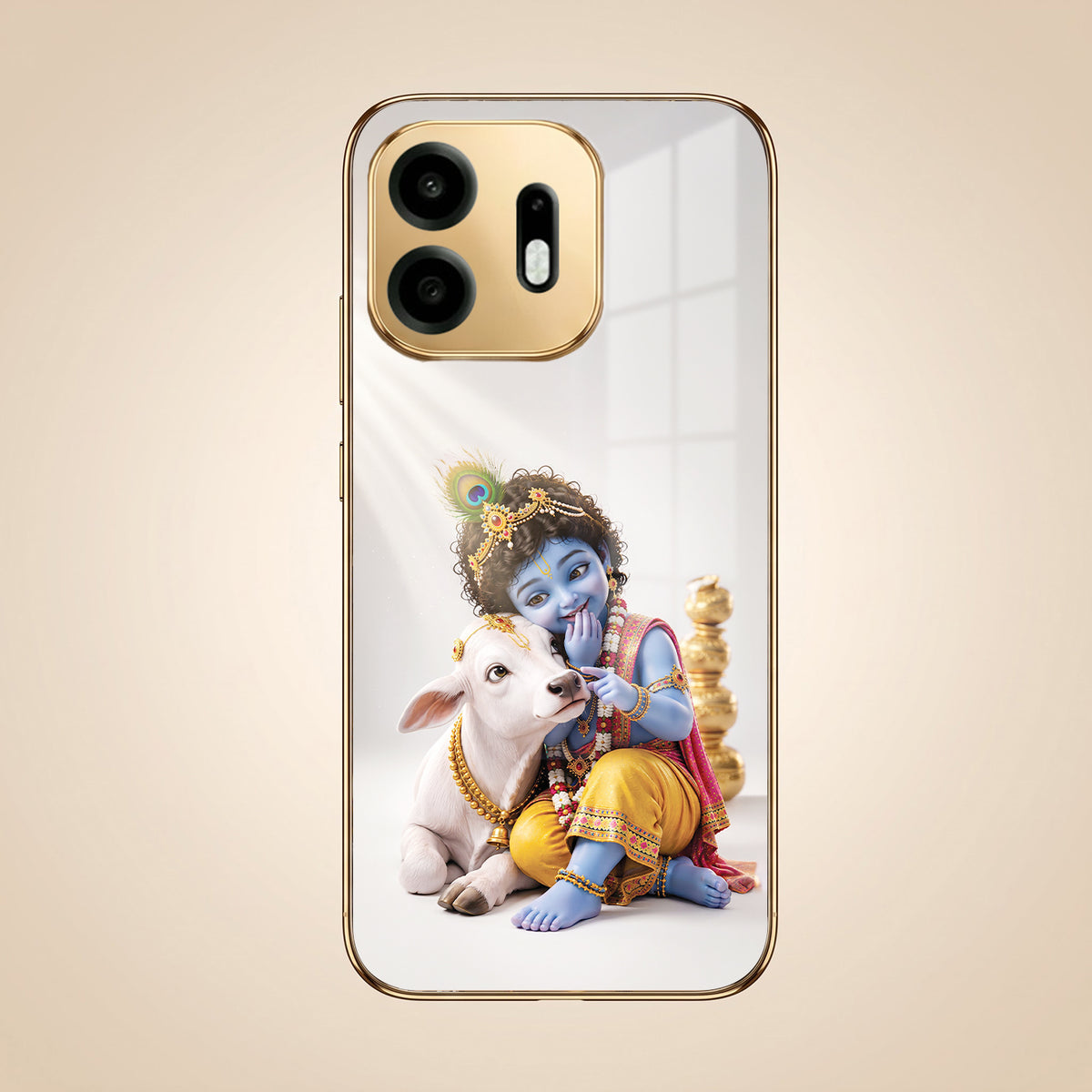 OnePlus N6 5G Bal Krishna Blessings Gold Electroplated Glass Phone Back Case