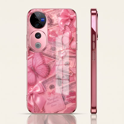 Vivo V40 Pro 5G Luxury Dollar Butterfly Pink Electroplated Glass Phone Back Case