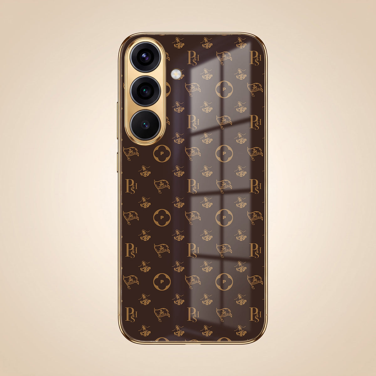 Samsung Galaxy A36 5G Luxury Monogram Brown Gold Electroplated Glass Phone Back Case