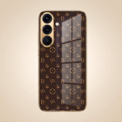 Samsung Galaxy A36 5G Luxury Monogram Brown Gold Electroplated Glass Phone Back Case