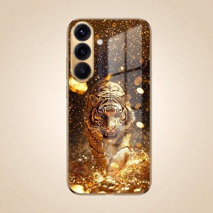 Samsung Galaxy A56 5G Luxury Tiger Gold Electroplated Glass Phone Back Case