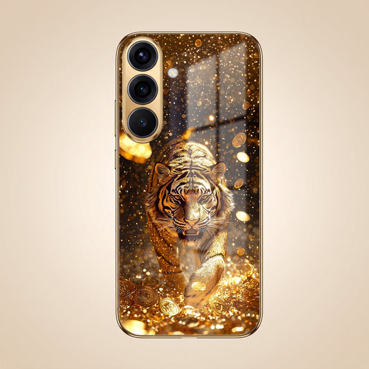 Samsung Galaxy A36 5G Luxury Tiger Gold Electroplated Glass Phone Back Case