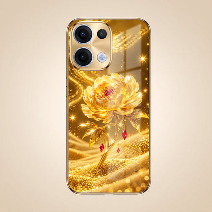 Oppo Reno 13 5G Golden Rose Elegance Gold Electroplated Glass Phone Back Case