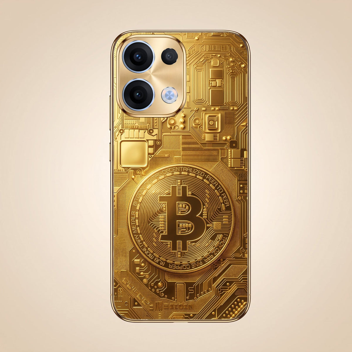Oppo Reno 13 5G Bitcoin Gold Electroplated Glass Phone Back Case