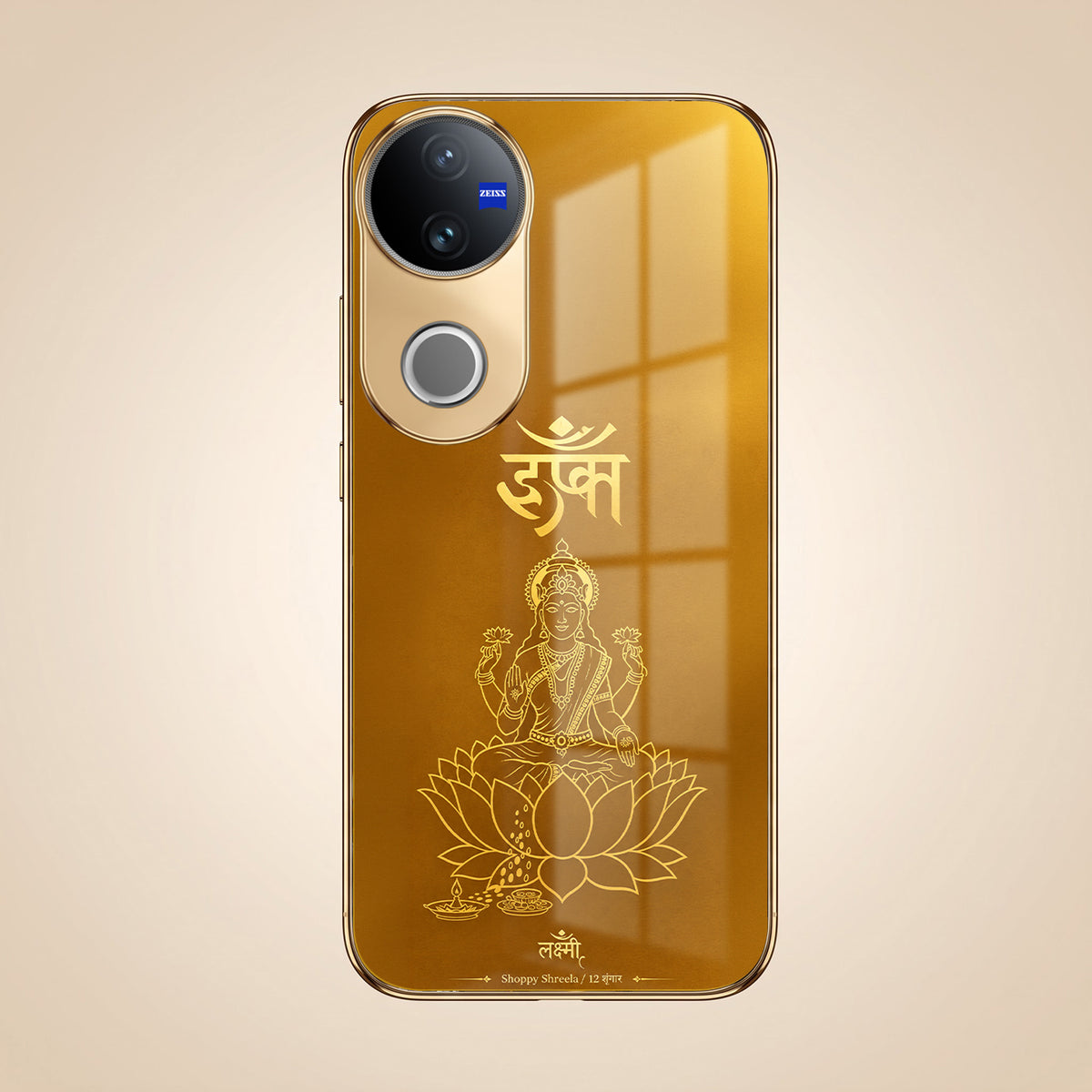 Vivo V50 5G Shree Lakshmi Divine Gold Electroplated Glass Phone Back Case