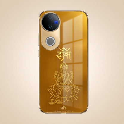 Vivo V50 5G Shree Lakshmi Divine Gold Electroplated Glass Phone Back Case