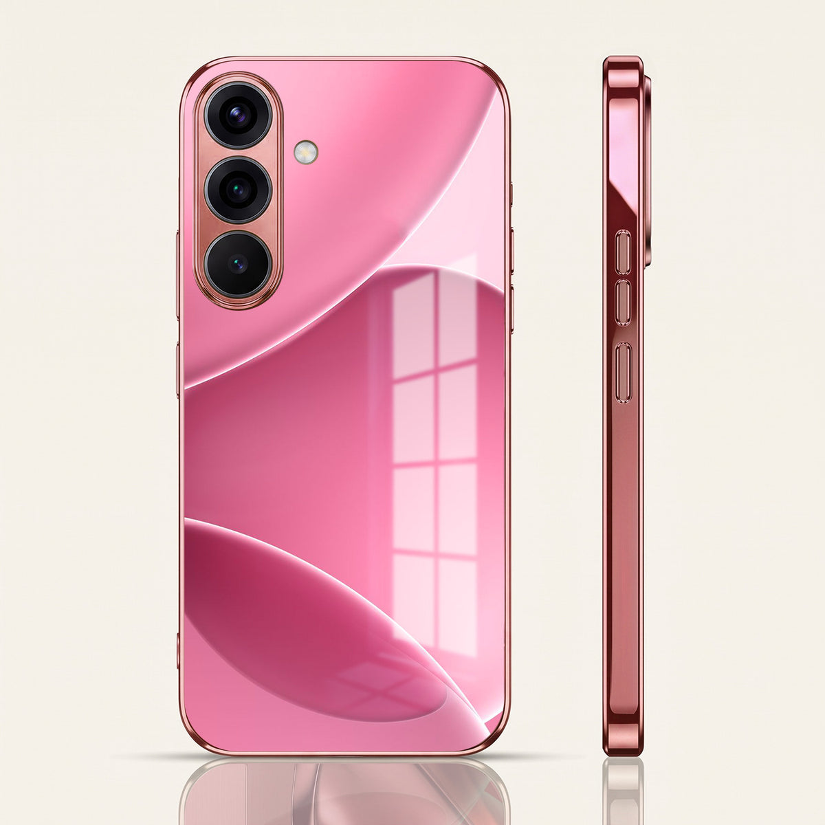 Samsung Galaxy A36 5G Luxury Glossy Wave Pink Electroplated Glass Phone Back Case